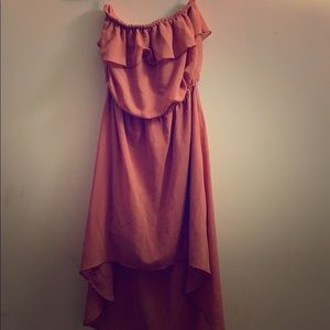 Peachy high low strapless dress